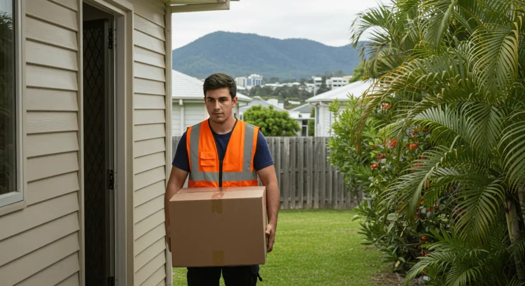 Worker removing household junk in Cairns home